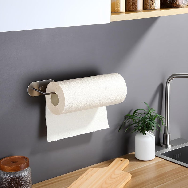 SUNTECH Paper Towel Holder Under Cabinet 2 Packs,12Inch Paper Towel Rack Wall Mount,Self Adhesive or Drilled Paper Towel Holder for Kitchen, Bathroom,Stainless Steel - Image 3